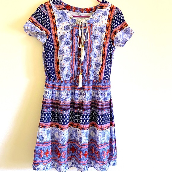 Tie up Boho Printed Dress - Picture 1 of 5